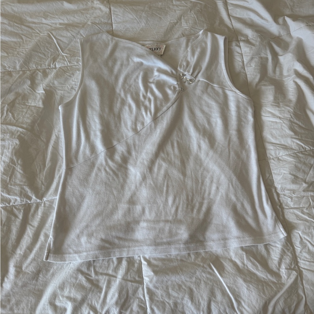 Vintage 90s Jenny White Asymmetrical Tank Top with Rhinestone Accents - Size L